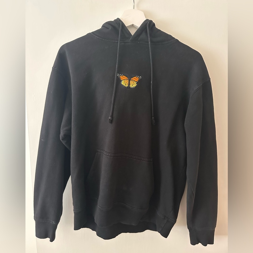 BRANDY MELVILLE Black Hoodie with Butterfly Embroidery